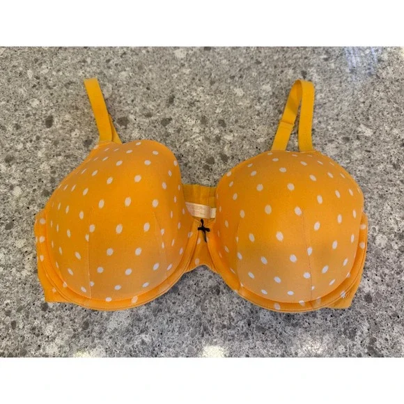 Cacique Flirty Yellow with White Polka Dots Lightly Lined T-Shirt Bra Size 40DDD - Picture 10 of 10